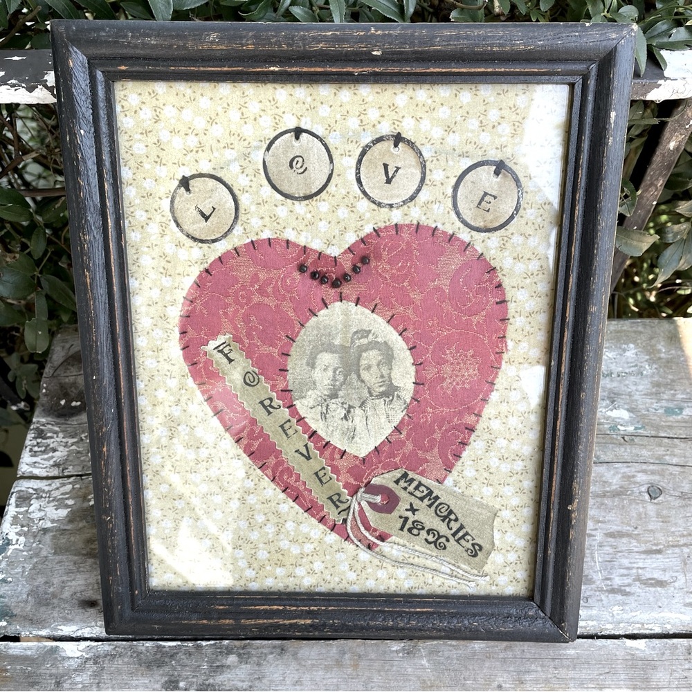 memories picture frame fabric wood primitives Black Americana